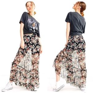 Ecote Mesh Ruffle Skirt Urban Outfitters Floral